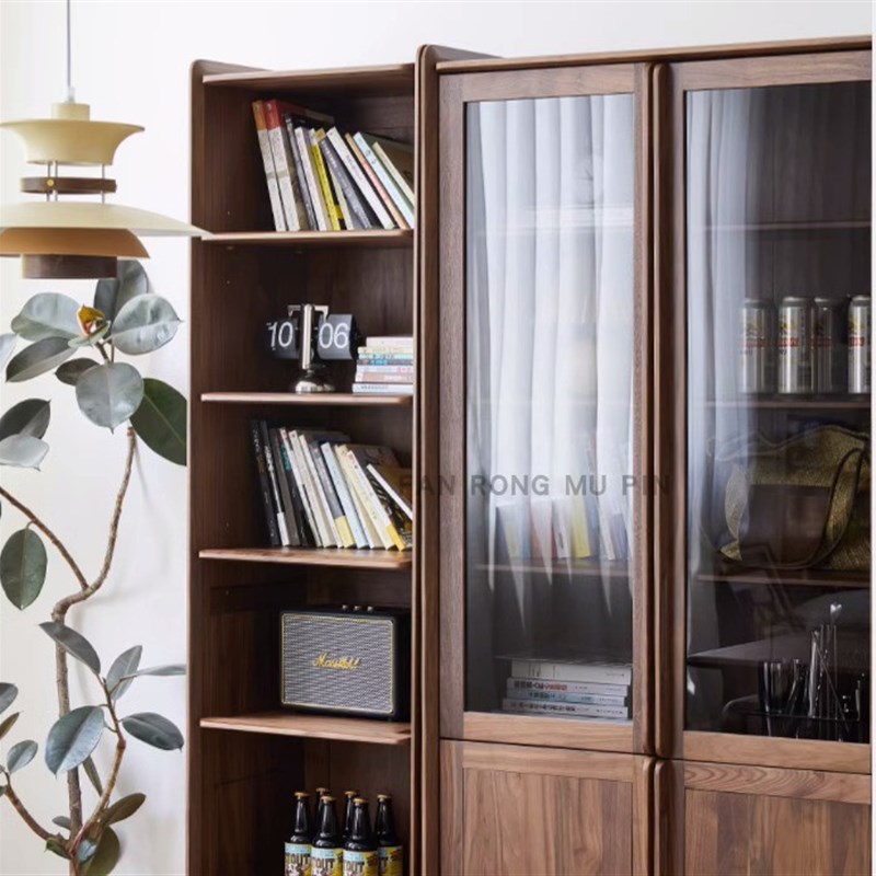 北美黑胡桃木储物k柜组合展示柜现代简约落地带门实木书架工厂直