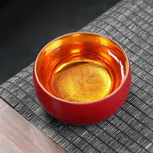 高档礼盒装 霁红霁蓝鎏金盏建盏品茗茶杯主人杯功夫茶具个人杯中式