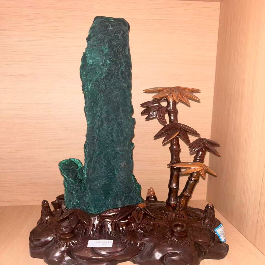 天然刚果柱状孔雀石矿物晶体奇石头原石家居风水摆件收藏品观赏石