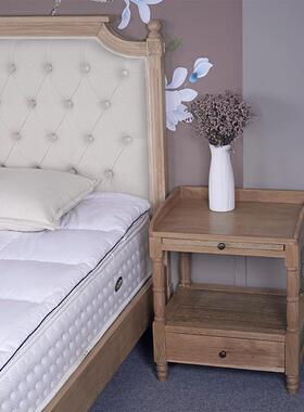 0J美式复古橡木实木床头柜简约卧室床边柜收纳柜整装小型储物柜北