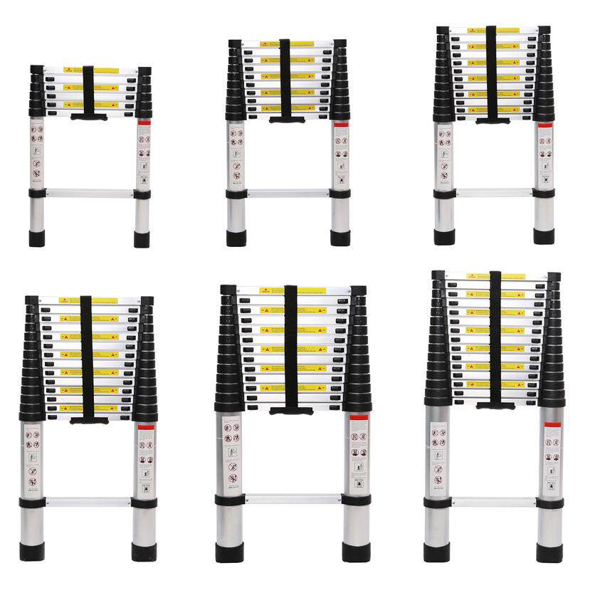 外贸加厚伸缩梯3.8m铝合金便携式家用折叠梯子通信工程专用