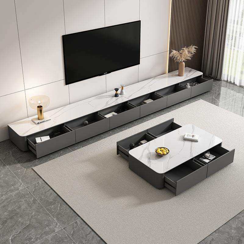 黑色岩板电视柜茶几轻奢客厅实木落组合现代简约家用大小户型新品