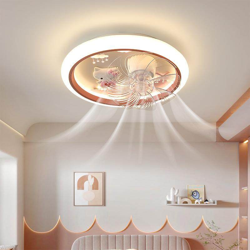 儿童房间风扇灯静音摇头女孩男孩卧室灯卡通一体电扇新款吸顶灯具