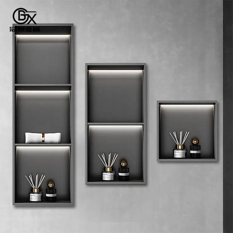 壁龛嵌入式浴室卫生间装饰柜多层带发光灯带物品置放不锈钢壁龛柜