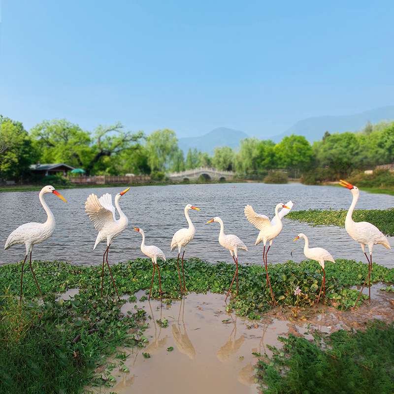 仿真白鹭摆件仙鹤雕塑大型白鹳玻璃钢假山庭院景观户外花园林装饰