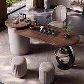 极简北美胡桃木实木茶桌椅组合意式 轻奢阳台小型高级感家用泡茶台