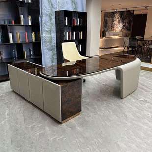 书桌意式 轻奢书桌大平层奢华办公桌总裁别墅私人书桌家具