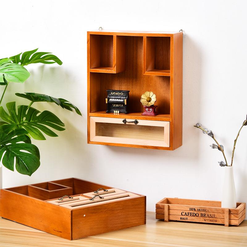 zakka杂货复古木质收纳柜办公桌面电脑垫整理储物柜