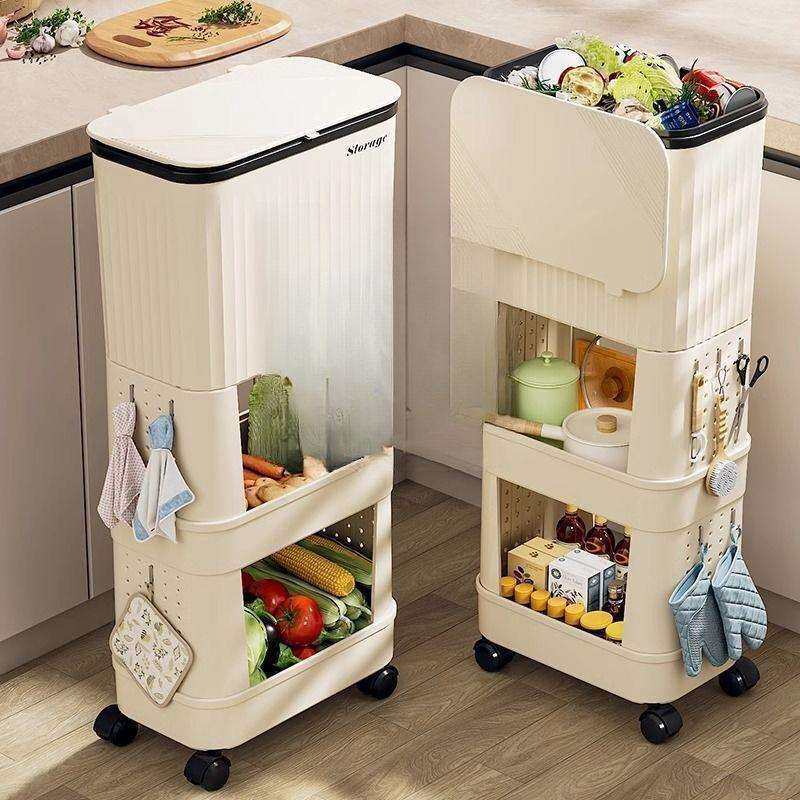 新款家用免弯腰多功能带盖带轮厨房垃圾桶高款大容量客厅卫生间用