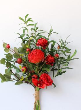 新品SX001-A5森系红色手札大花束仿真花束婚庆假花