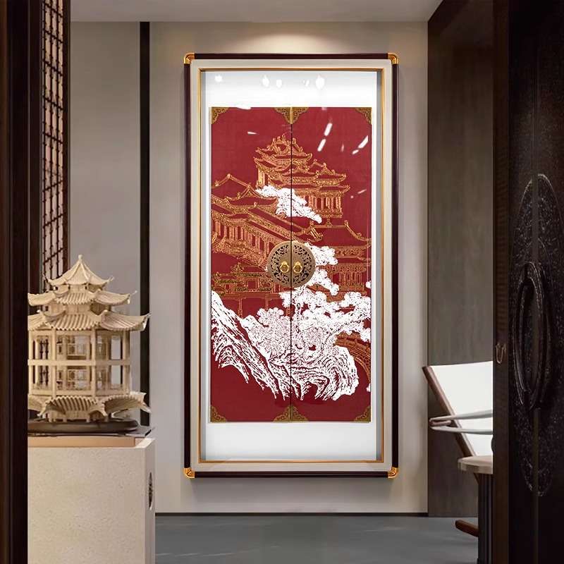 入户门玄关装饰画新中式圆形浮雕肌理画高档私宅别墅对门过道挂画图片