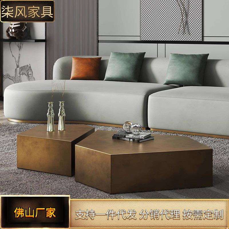 意式极简不锈钢茶几轻奢简约现代客厅设计师几何异形创意组合茶几