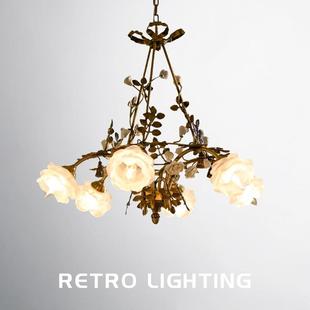 法式全铜吊灯中古风客厅餐厅花苞vintage古典卧室浪漫玫瑰铜花灯