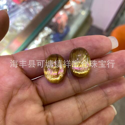 天然巴西钛晶椭圆形戒面裸石 晶体干净7A收藏金发晶钛晶戒面满发
