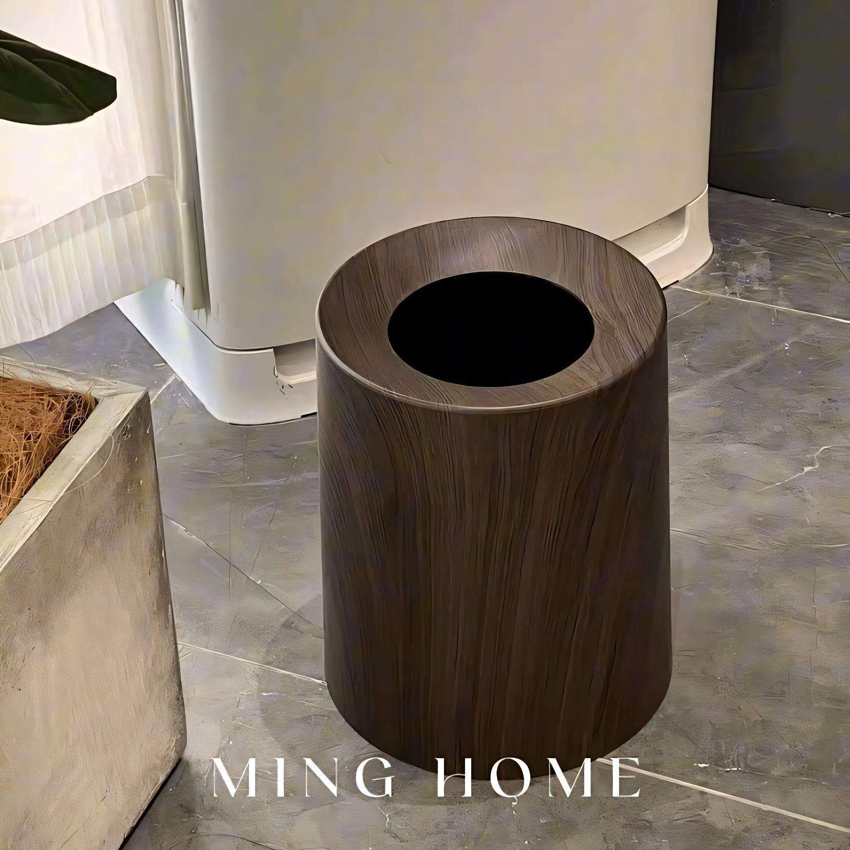 木纹垃圾桶高颜值中古风客厅家用厨房卫生间厕所轻奢大号纸篓