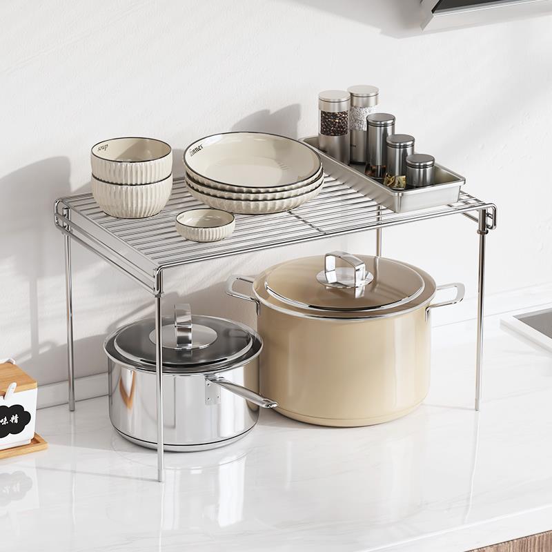 304不锈钢微波炉架子厨房置物架台面烤箱收纳架储物架橱柜分层架