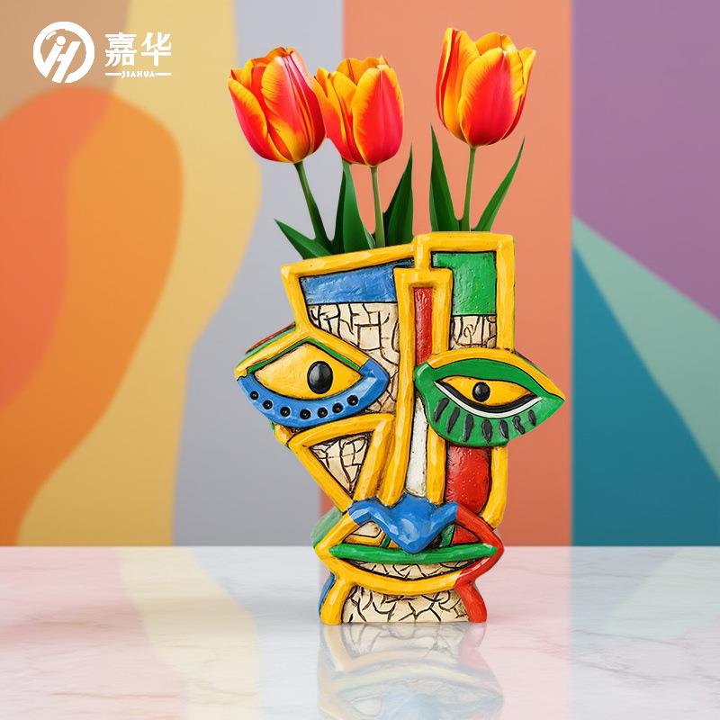 爆款直邮现货树脂幻彩抽象人脸花盆家居摆件花园庭院绿植盆栽