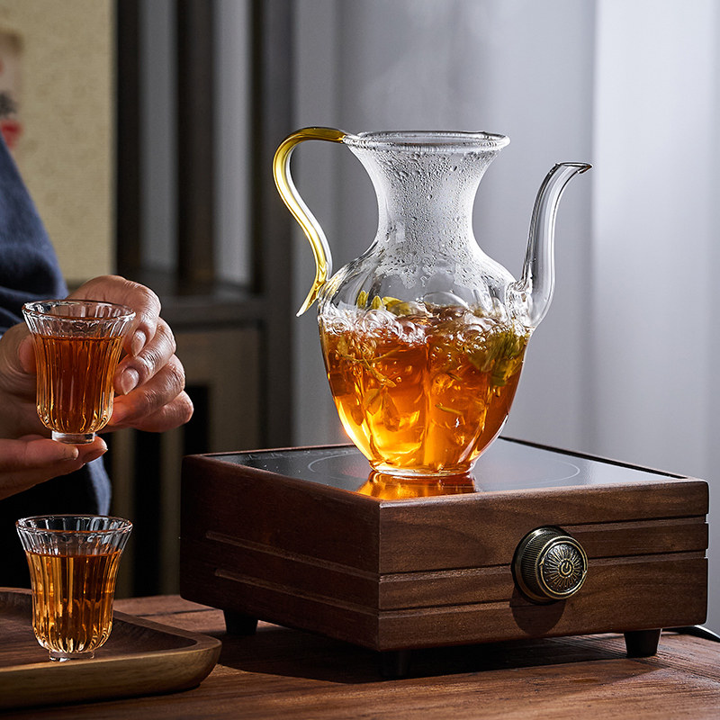 覆古彷宋壶莲花玻璃茶壶 家用耐高温绿茶专用煮泡花花茶手执壶