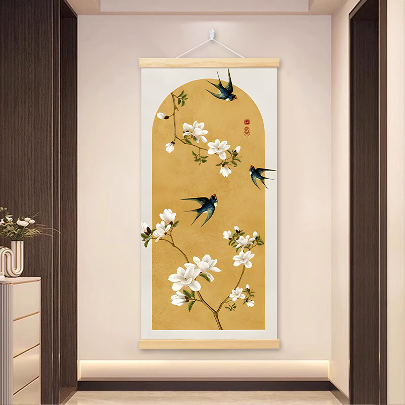 新中式花鸟归雁入户玄关挂画轻奢中国风走廊过道背景墙壁装饰画