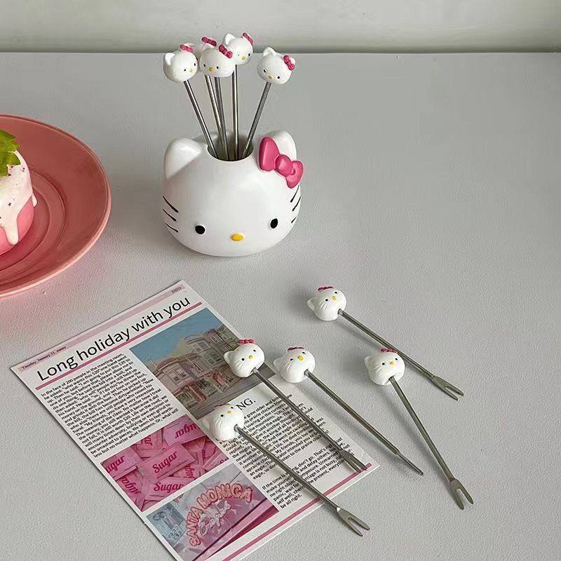 小红书同款家用创意生活凯帝猫不锈钢水果叉可爱水果签婚庆礼品