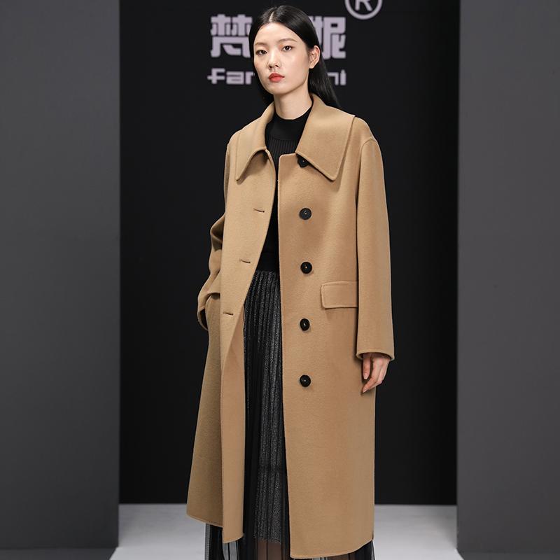 画墨羊毛中长款双面呢羊绒大衣