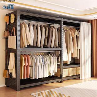 货架全封闭简易开放式挂衣架出租房家用多层落地置物架全挂式衣柜
