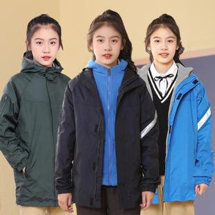 儿童冲锋衣男女童三合一冬款上衣外套中小学生一件代发韩版校服