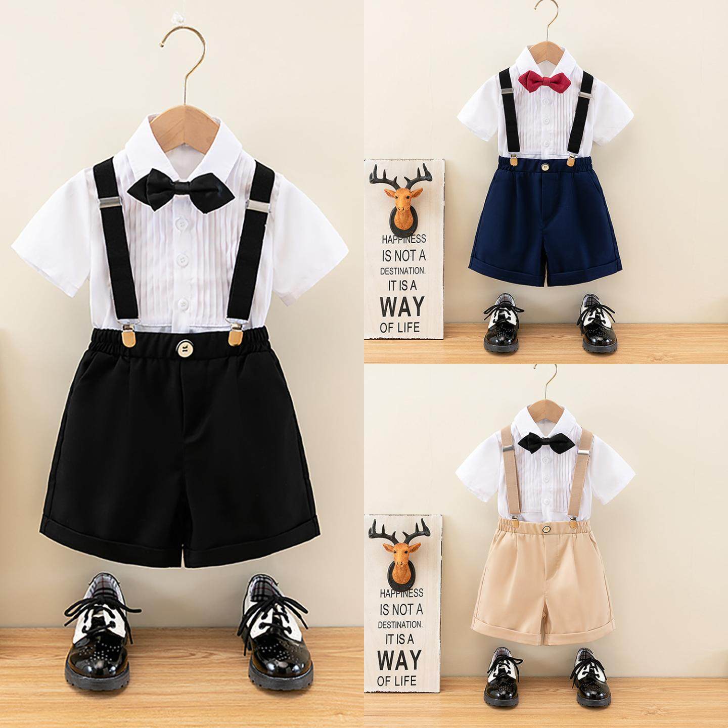 儿童背带裤套装夏季英伦中小童幼儿园演出表演男童西装主持人礼服