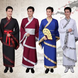 汉服男男士 古代服装 曲裾书生大臣黑色三国直裾深衣 古装 华服唐装