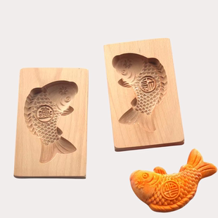 大号立体鱼新款面食糕点点心馒头绿豆南瓜饼冰皮月饼模具木质包邮