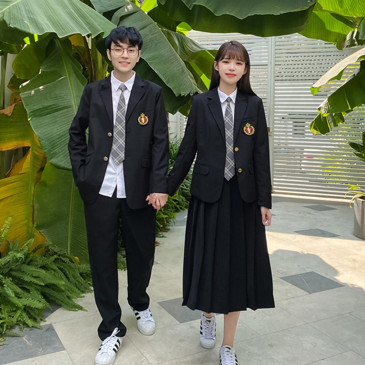 学院风秋冬制服黑色西装校服套装