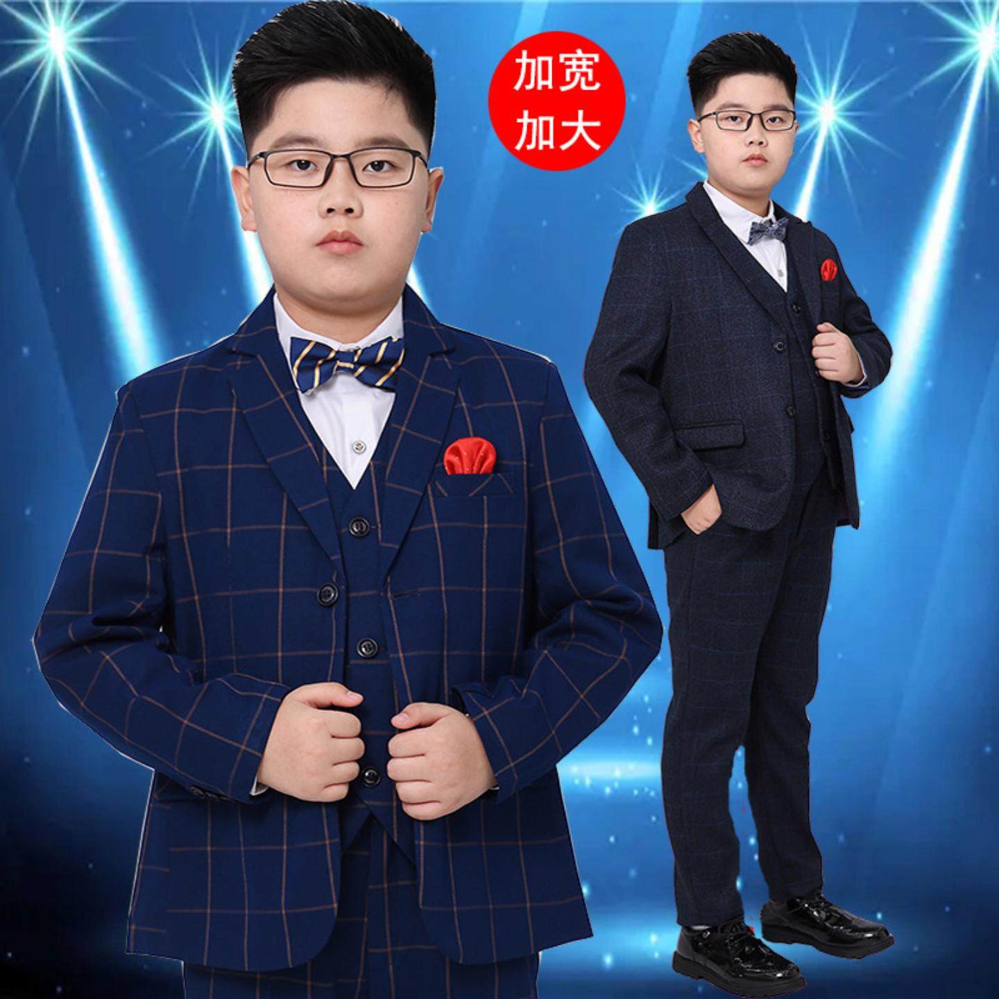 包邮胖版演出服春秋新款小西服中大童加肥加大男童钢琴演讲礼服男