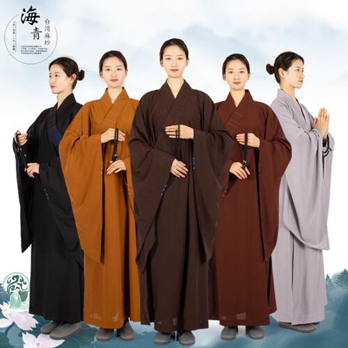 台麻面料海青长褂佛衣居士服女