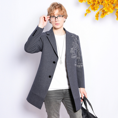 宾度男装中长款羊毛呢大衣