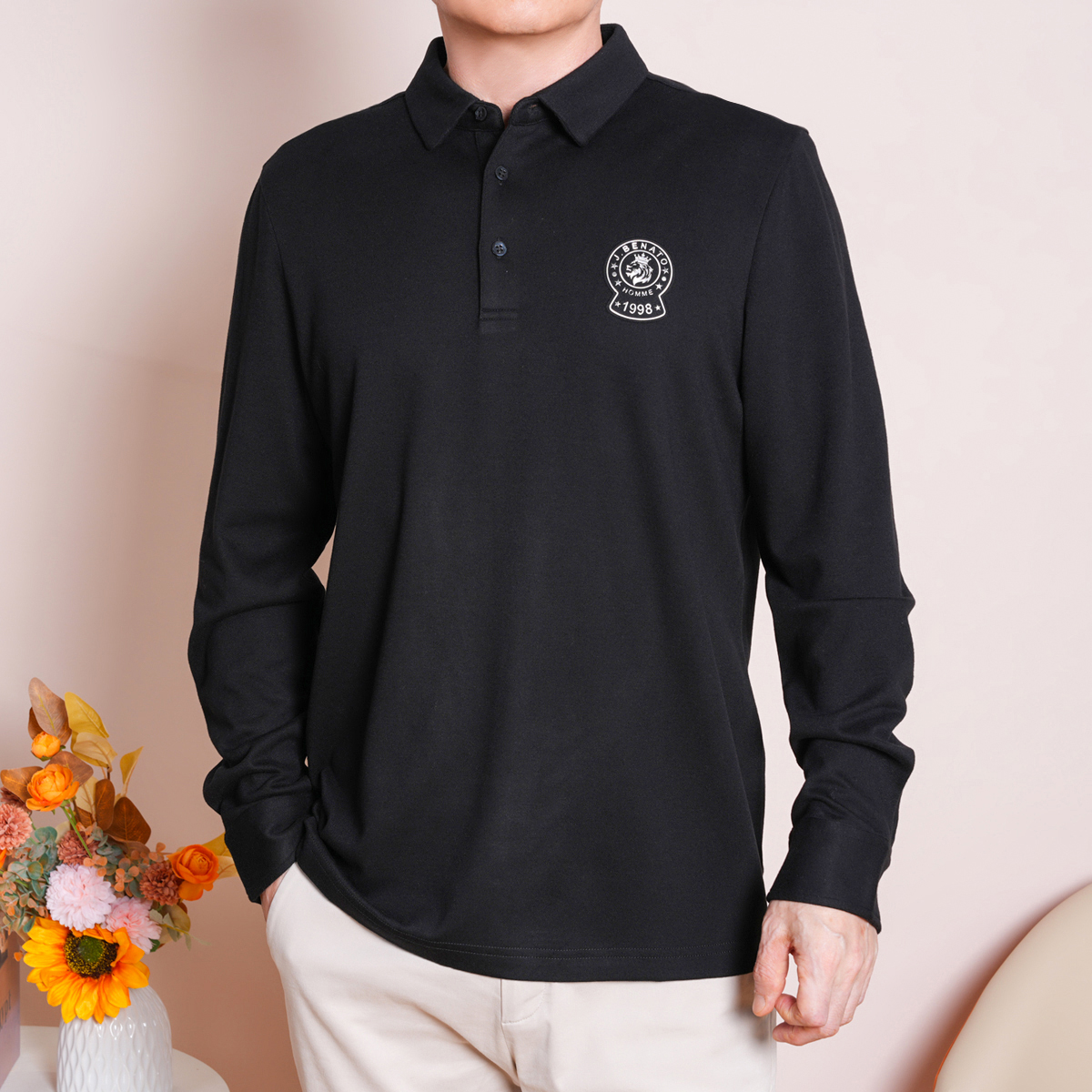 宾度polo衫国潮潮流长袖T恤