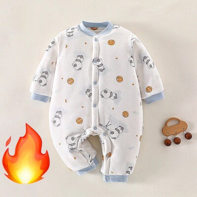 200克夹棉加厚婴儿秋冬装保暖连体衣男女宝宝爬服新生满月外出服