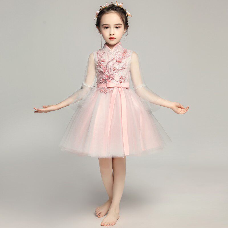 公主裙女童晚礼服中国风儿童礼服古筝演出服模特走秀婚纱裙蓬蓬冬