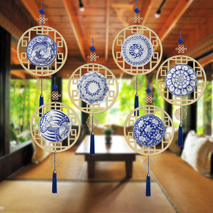 特色中国风生肖卡纸青花瓷木挂吊饰幼儿园室内文化环境装饰挂饰