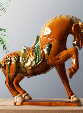 唐三彩陶瓷马摆件战马新中式家居装饰品酒店博古架软装工艺品礼品