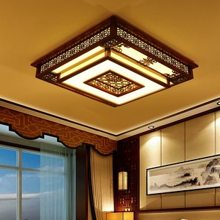 中式吸顶灯实木长方形LED中国风仿古新中式灯具大气大灯客厅灯