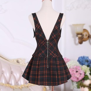 2025春季时尚套装女芷红色格子马甲连体裙裤+白色须边长袖衬衫女