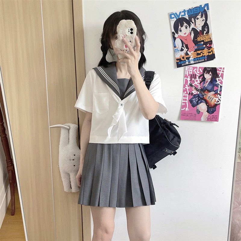 樱花家族jk制服【深灰白三本】关西襟替换胸档水手服短袖夏季女