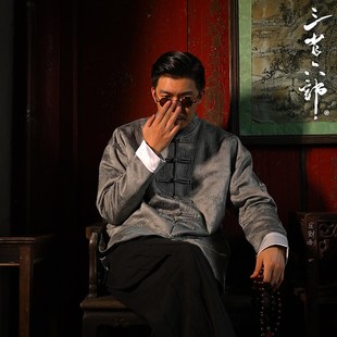 三省六部吏部【说卦】中国风极简暗纹提花男士唐装轻薄羽绒服