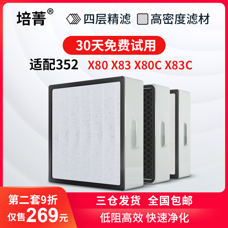 适配352空气净化器滤网标准X80/X83/X80C/X83C/PLUS过滤芯加强X86