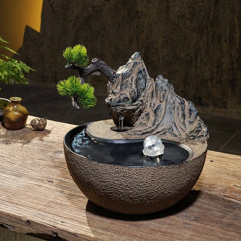 新中式桌面流水摆件室内家居客厅茶室电视柜禅意水景水晶球小景观,家居饰品,装饰摆件,淘宝优惠券,粉丝福利购,淘宝优惠卷