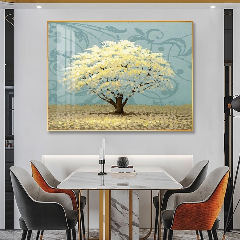 进门餐厅装饰画轻奢餐桌饭厅挂画客厅玄关歺厅壁画发财树北欧一幅图片
