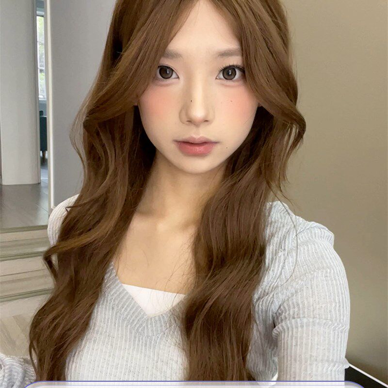 一口喵假发女日常网红长卷发新款自然中分甜美全头套【芝心琥珀】