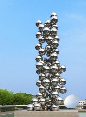 镜面圆球雕塑定做不锈钢抽象发光艺术品摆件城市步行街广场景观