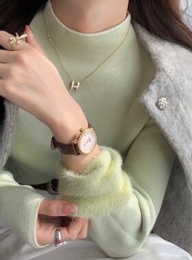 黄色加绒加厚打底衫女内搭2024秋冬季新款半高领毛衣修身针织上衣