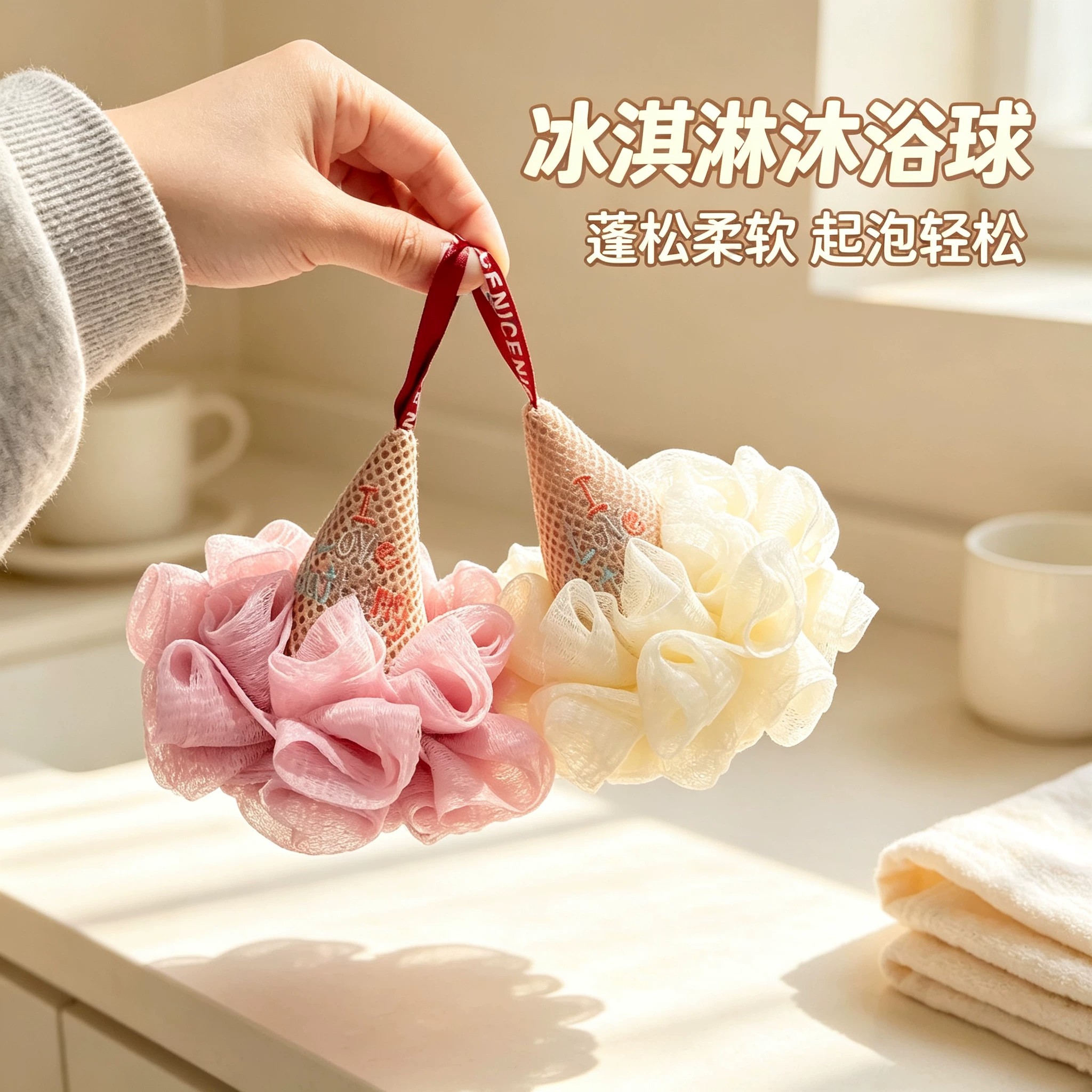 可爱冰淇淋魔芋棉不散大号浴花